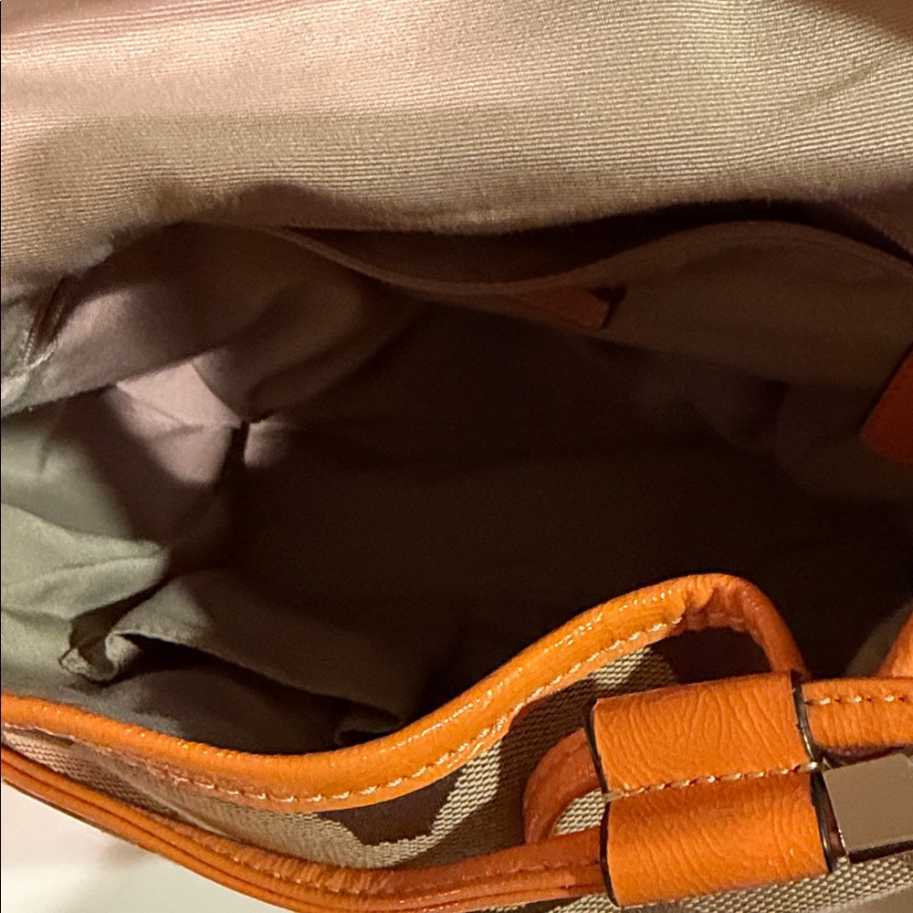 Coach signature fabric backpack w/orange patent leather trim Great condition! - Picture 8 of 9